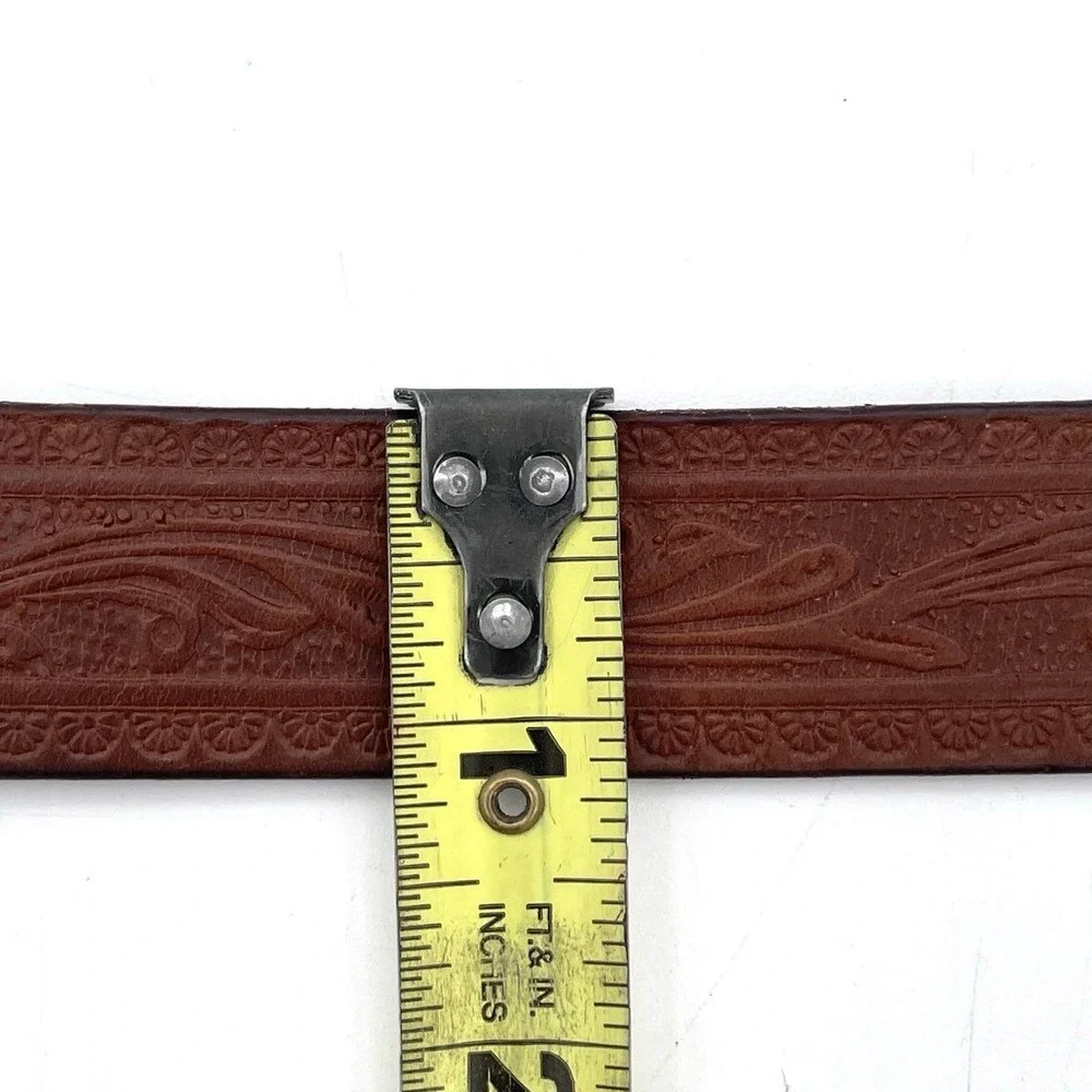 Vintage Handmade Women's Brown Tooled Leather Western Bird Floral Belt Sz 32-35